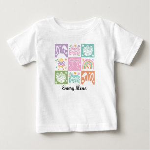 Personalized Name Chequered Pastel Easter Coquette Baby T-Shirt