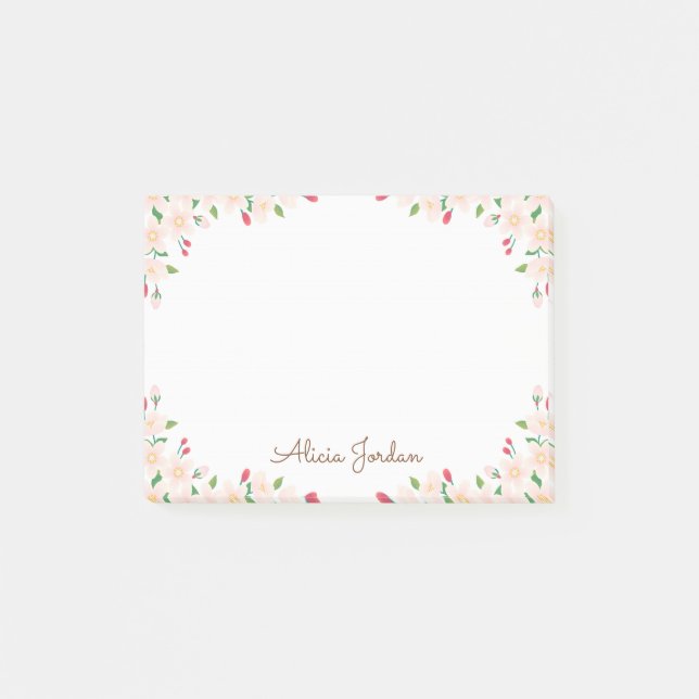 Personalized Name Cherry Blossom 4x3 Post it Notes (Front)
