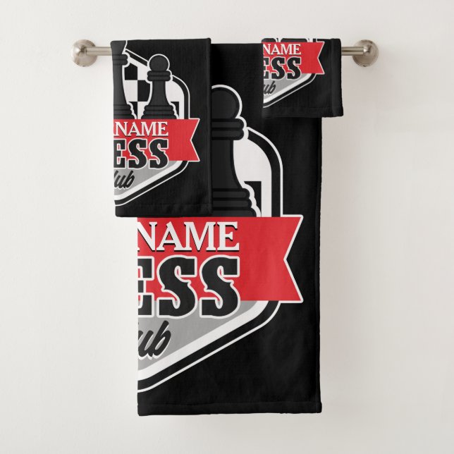 Personalized NAME Chess Player Club Checkmate  Bath Towel Set (Insitu)