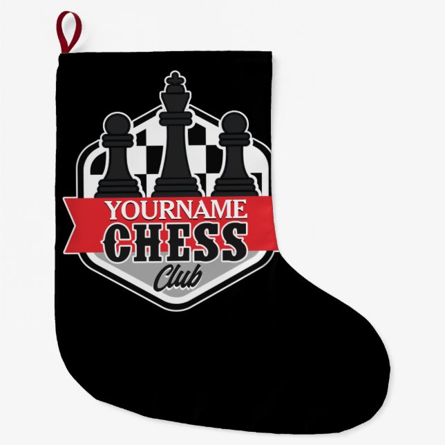 Personalized NAME Chess Player Club Checkmate Large Christmas Stocking (Front)