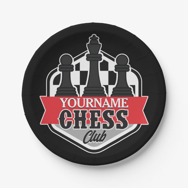 Personalized NAME Chess Player Club Checkmate  Paper Plate (Front)