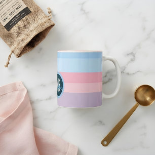 Personalized Name Chic Pastel Striped Pink & Blue Two-Tone Coffee Mug