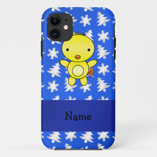 Personalized name chick blue snowflakes trees iPhone 11 case