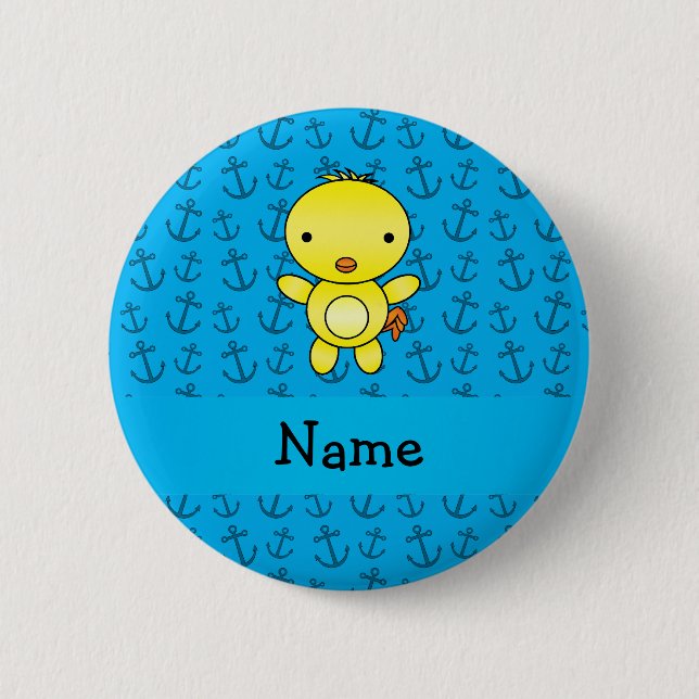 Personalized name chicken blue anchors pattern 2 inch round button (Front)