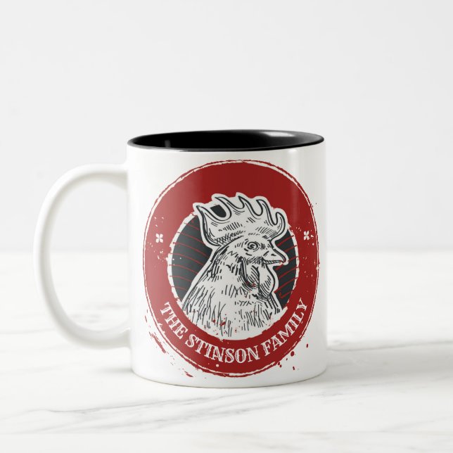 Personalized NAME Chicken Custom Country Rooster Two-Tone Coffee Mug (Left)