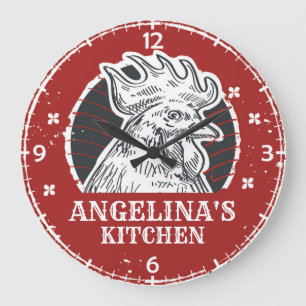 Personalized NAME Chicken Kitchen Custom Rooster Large Clock