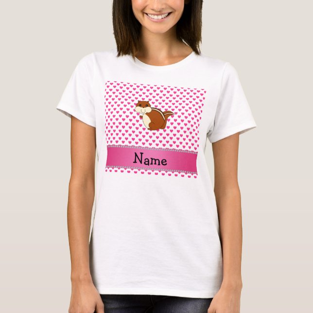 Personalized name chipmunk pink hearts T-Shirt (Front)