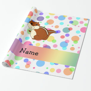 Personalized name chipmunk rainbow polka dots wrapping paper