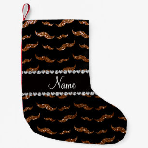 Personalized name chocolate brown glitter moustach small christmas stocking
