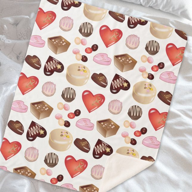 Personalized Name Chocolate Candy Heart Pattern Sherpa Blanket (Creator Uploaded)