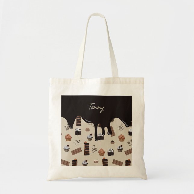 Personalized Name Chocolate Theme Pattern  Tote Bag (Front)