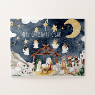 Personalized Name Christian Kids Christmas Jigsaw Puzzle