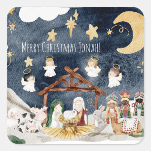 Personalized Name Christian Kids Christmas Square Sticker