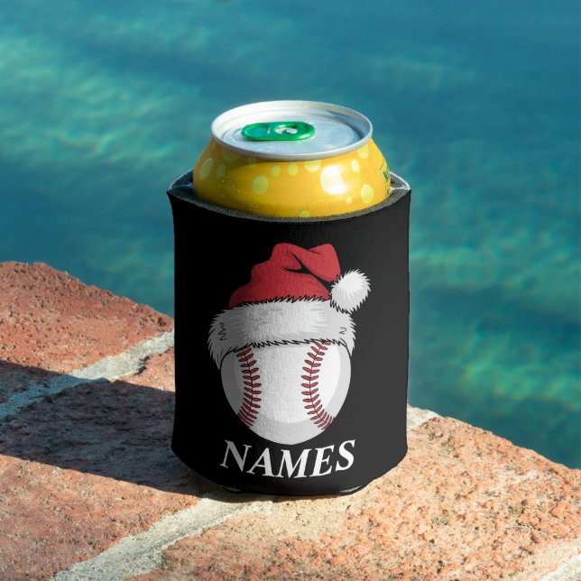 Personalized Name Christmas Baseball Santa Hat Can Cooler (In Situ Pool)