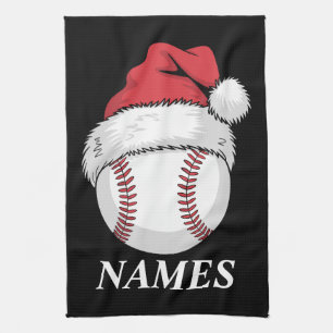Personalized Name Christmas Baseball Santa Hat Kitchen Towel