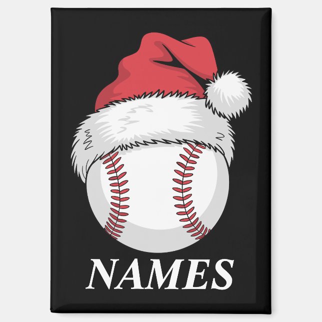 Personalized Name Christmas Baseball Santa Hat Magnet (Front)