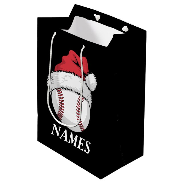 Personalized Name Christmas Baseball Santa Hat Medium Gift Bag (Front Angled)