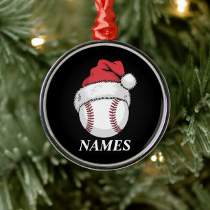 Personalized Name Christmas Baseball Santa Hat Metal Ornament