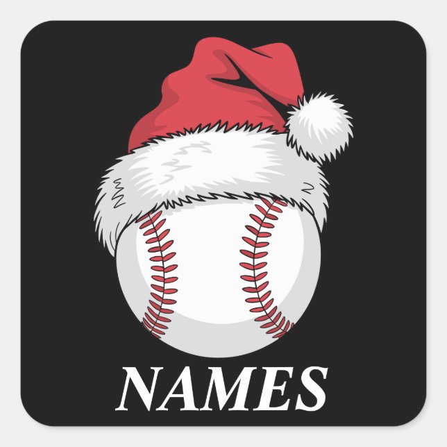 Personalized Name Christmas Baseball Santa Hat Square Sticker (Front)