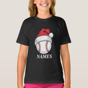 Personalized Name Christmas Baseball Santa Hat T-Shirt