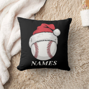 Personalized Name Christmas Baseball Santa Hat Throw Pillow