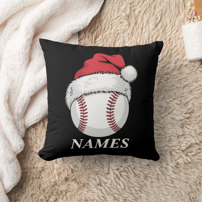 Personalized Name Christmas Baseball Santa Hat Throw Pillow (Blanket)