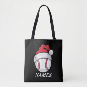 Personalized Name Christmas Baseball Santa Hat Tote Bag