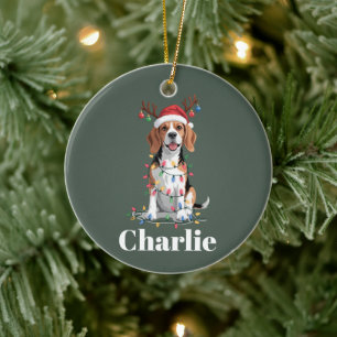 Personalized Name Christmas Beagle Dog Lover Ceramic Ornament