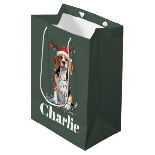 Personalized Name Christmas Beagle Dog Lover Medium Gift Bag