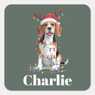 Personalized Name Christmas Beagle Dog Lover Square Sticker