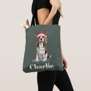 Personalized Name Christmas Beagle Dog Lover Tote Bag