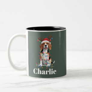 Personalized Name Christmas Beagle Dog Lover Two-Tone Coffee Mug