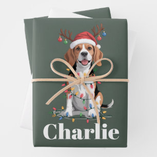 Personalized Name Christmas Beagle Dog Lover Wrapping Paper Sheet