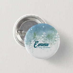 Personalized Name Christmas Button - Teal Winter