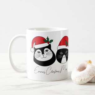 Personalized name Christmas Cat with Christmas Hat Coffee Mug