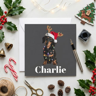Personalized Name Christmas Dachshund Dog Lights Holiday Card