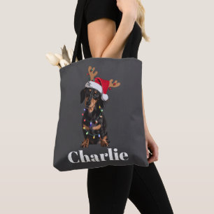 Personalized Name Christmas Dachshund Dog Lights Tote Bag