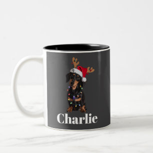 Personalized Name Christmas Dachshund Dog Lights Two-Tone Coffee Mug