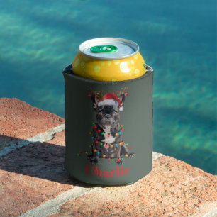 Personalized Name Christmas French Bulldog Dog  Can Cooler
