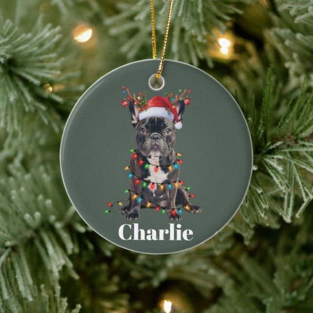 Personalized Name Christmas French Bulldog Dog  Ceramic Ornament (Tree)