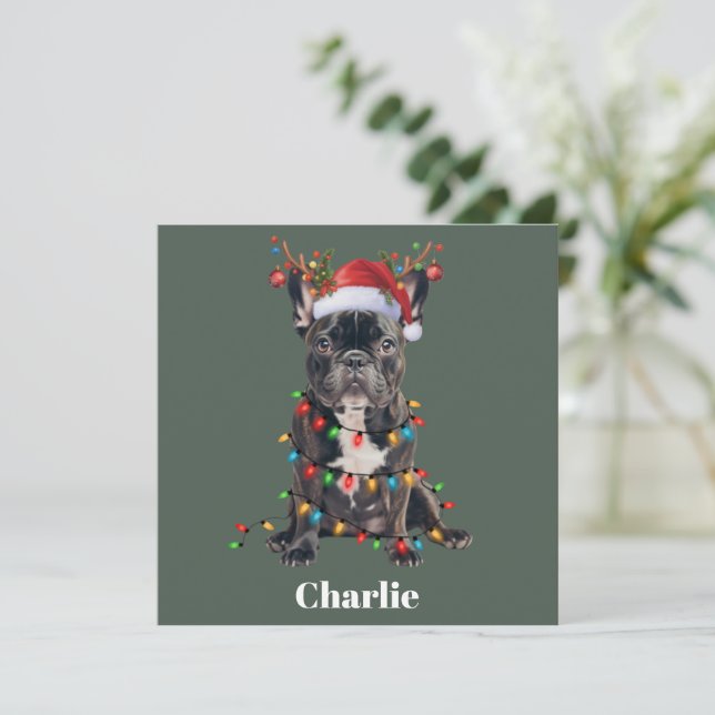 Personalized Name Christmas French Bulldog Dog  Holiday Card (Standing Front)