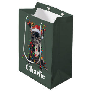 Personalized Name Christmas French Bulldog Dog  Medium Gift Bag
