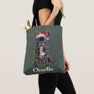 Personalized Name Christmas French Bulldog Dog Tote Bag