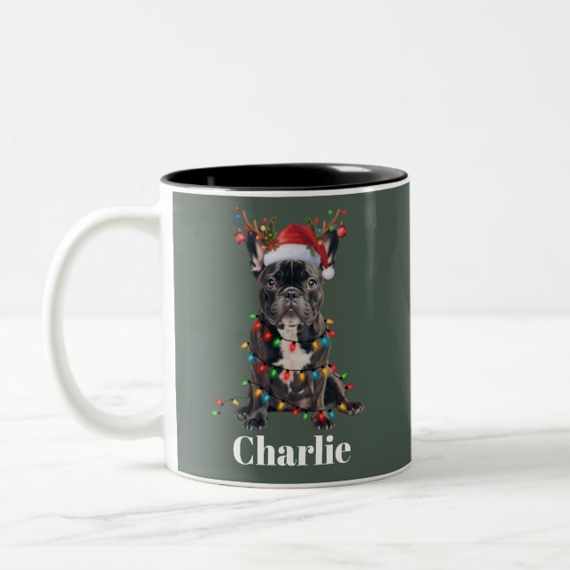 Personalized Name Christmas French Bulldog Dog  Two-Tone Coffee Mug (Left)