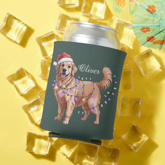 Personalized Name Christmas Golden Retriever Dog  Can Cooler (In Situ Summer)