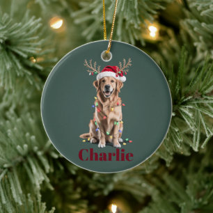Personalized Name Christmas Golden Retriever Dog Ceramic Ornament