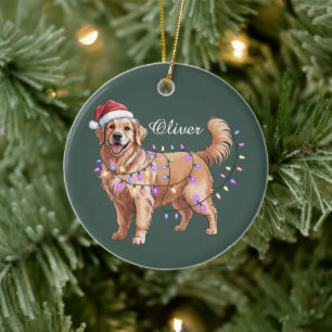 Personalized Name Christmas Golden Retriever Dog  Ceramic Ornament