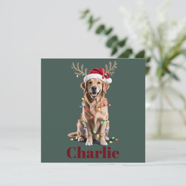 Personalized Name Christmas Golden Retriever Dog Holiday Card (Standing Front)
