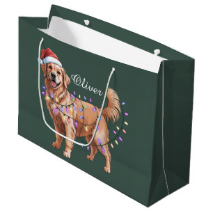Personalized Name Christmas Golden Retriever Dog  Large Gift Bag