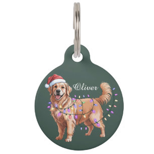 Personalized Name Christmas Golden Retriever Dog  Pet Tag